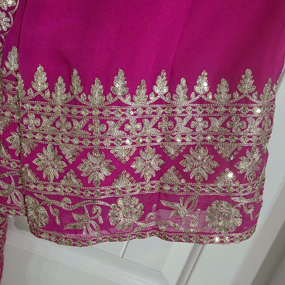NEW Hot Pink 3 Piece Pakistani Desi Women Party Outfit Size M / L - Picture 8 of 8